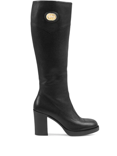 Gucci Interlocking G Knee-high Boots In Black Leather