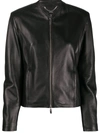 ARMA COLLARLESS ZIP-UP LEATHER JACKET