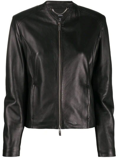 Arma Collarless Zip-up Leather Jacket In Black