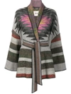 BAZAR DELUXE GEOMETRIC-PRINT BELTED CARDI-COAT