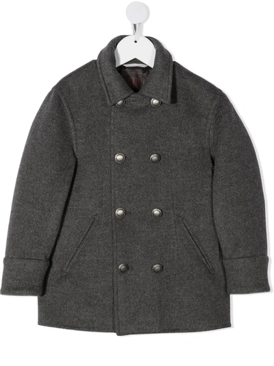 Brunello Cucinelli Kids' Short Double-breasted Coat In Grey