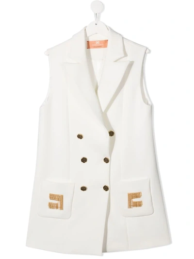 Elisabetta Franchi La Mia Bambina Teen Embellished-logo Double Breasted Gilet In White