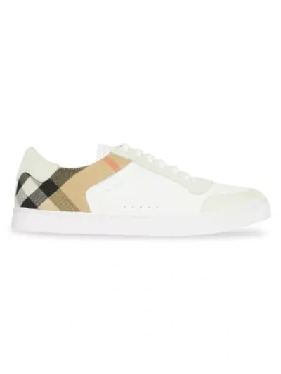 Burberry Reeth Low-top Check Detail Leather Sneakers In Optic White