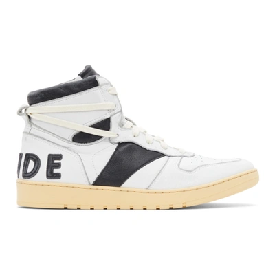 Rhude Rhecess Suede And Leather High-top Sneakers In Black & White