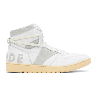 Rhude White & Grey Rhecess Hi Sneakers In Green