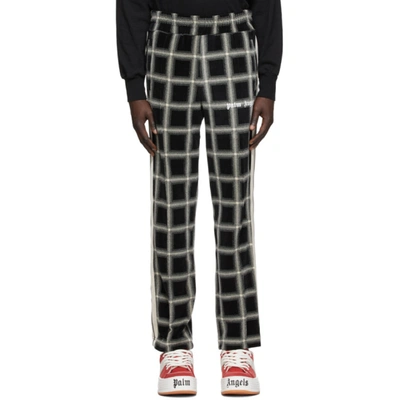 Palm Angels Black And Beige Check Chenille Track Trousers In Black/camel