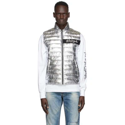 Palm Angels Geometric Logo Quilted Gilet In Silver/white
