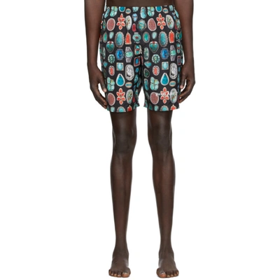 Palm Angels Black Jewel Print Swim Shorts In Black/multi