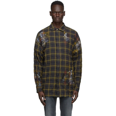 Palm Angels Paint-smudged Check Cotton-blend Shirt In Green