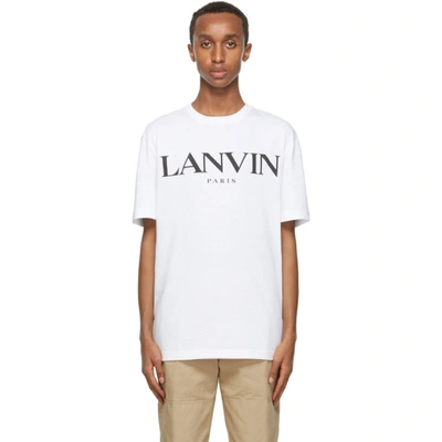 Lanvin Block-lettered Logo-print Crew-neck T-shirt In White,blue