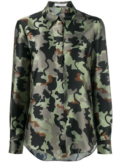 Vivetta Camouflage Print Long-sleeved Shirt In Green