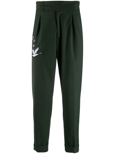 Family First Embroidered Cropped Trousers In Green