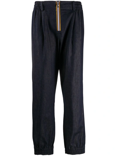 K-way R&d Stripe Detail Cotton Trousers In Blue