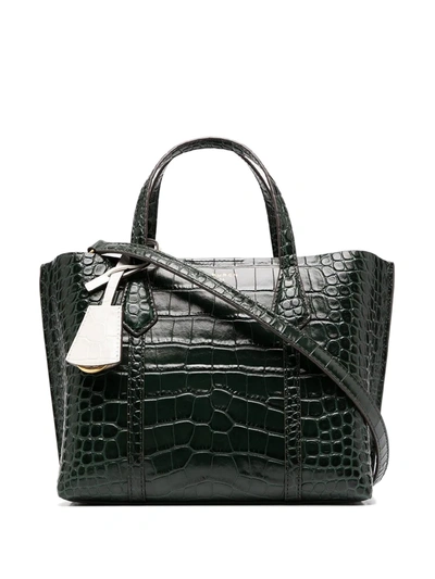 Tory Burch Perry Embossed Tote Bag In Green