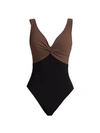 Karla Colletto Swim Isadora V-neck Twist Underwire One-piece Swimsuit In Black Mocha