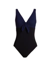 Karla Colletto Swim Alula V-neck Silent Underwire Tank One-piece Swimsuit In Black Navy