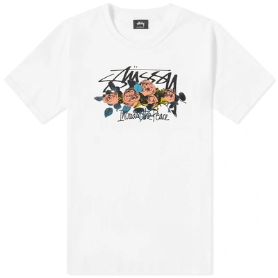 Stussy Floral Logo Print T-shirt In White