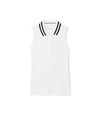 Tory Sport Performance Piqué Pleated-collar Sleeveless Polo In Snow White/tory Navy