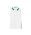 Tory Sport Performance Piqué Pleated-collar Sleeveless Polo In Snow White/vineyard