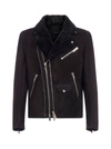 LES HOMMES BIKER-STYLE LEATHER AND SHEARLING JACKET,11549290