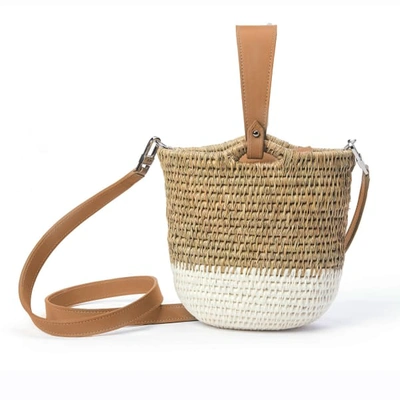 Khokho Zandi Woven Grass & Leather Bucket Bag - Tan & Natural
