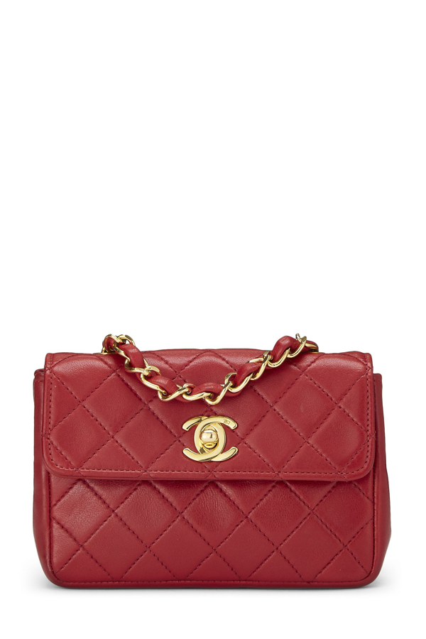 Pre-Owned Chanel Red Quilted Lambskin Half Flap Micro | ModeSens