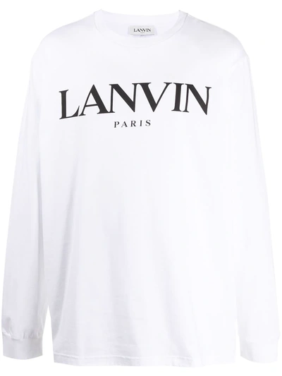 Lanvin Logo Embroidered Long Sleeves Cotton T-shirt In White