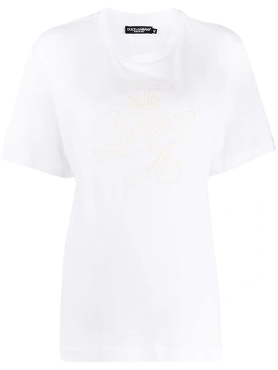 Dolce & Gabbana V-neck Jersey T-shirt With Logo Embroidery In White