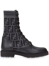Fendi Rockoko Ff Leather-trimmed Combat Boots In Black