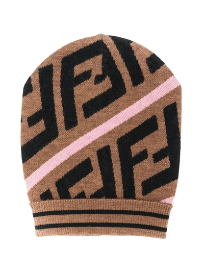 Fendi Kids' Beanie Mit "zucca"-muster In Brown