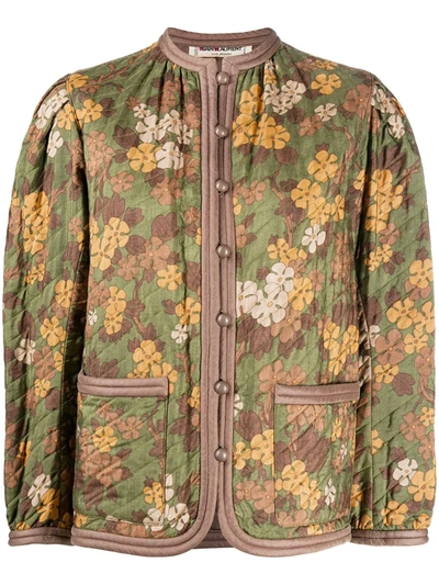 Pre-owned Saint Laurent Floral Print Diamond-quilted Bomber Jacket In Green