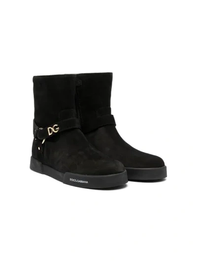 Dolce & Gabbana Kids' Logo Plaque Ankle Boots In Black