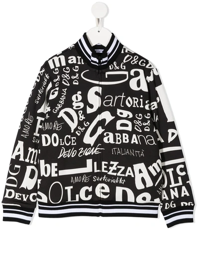 Dolce & Gabbana Kids' Boy's Scribble Logo Printed Baseball Jacket In Black