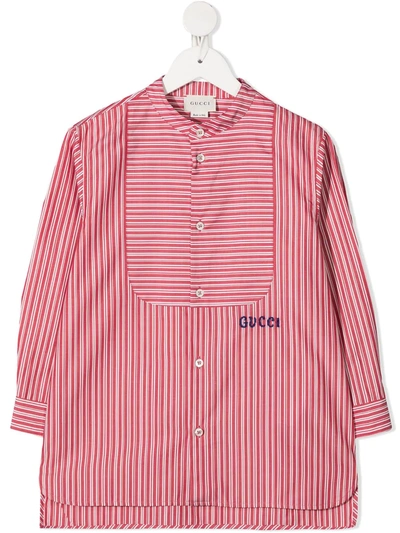 Gucci Kids' Striped Cotton Shirt In Red