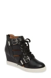 Linea Paolo Fave Cutout Wedge Sneaker In Black Leather