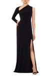 Betsy & Adam One-shoulder Single Long Sleeve Gown In Black