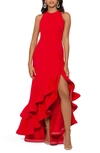 Betsy & Adam Plus Size High-low Ruffled-hem Gown In Red