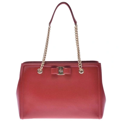 Pre-owned Ferragamo Red Leather Chain Shoulder Bag