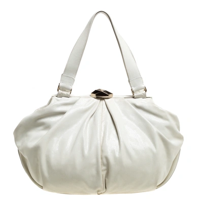 Pre-owned Escada White Crackled Patent Leather Frame Hobo