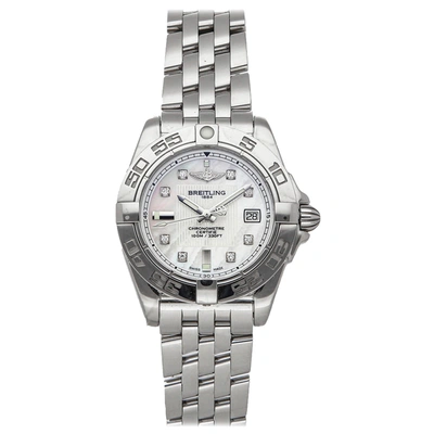 Pre-owned Breitling White Diamonds Stainless Steel Galactic A71356l2/a708 Women's Wristwatch 32 Mm