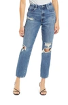 GOOD AMERICAN GOOD VINTAGE RIPPED ANKLE STRAIGHT LEG JEANS,GV79RT