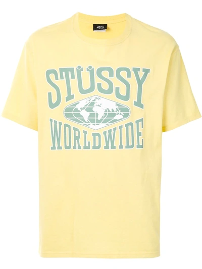 Stussy Worldwide Graphic Print T-shirt In Yellow