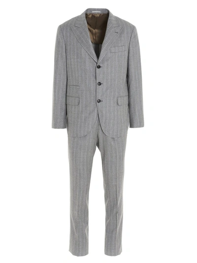 Brunello Cucinelli Pinstripe Suit In Light Grey