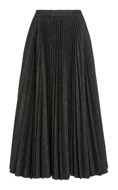 Michael Kors Pleated Stretch Flannel Flared Skirt In Grey