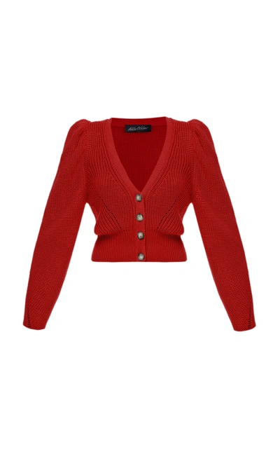 Anna October Puffed-sleeve Ribbed-knit Sweater In Red
