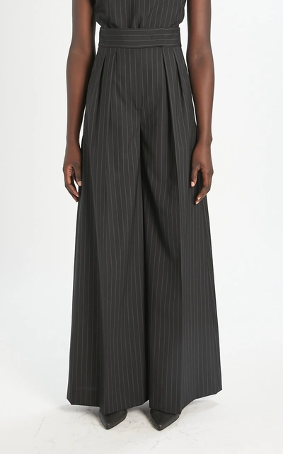 Max Mara Orsola Pleated Pinstriped Stretch-wool Wide-leg Pants In Black