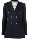 Sandro Sienne Double-breasted Stretch-crepe Blazer In Navy Blue