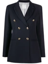 Sandro Sienne Double-breasted Stretch-crepe Blazer In Blue