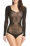 Hauty Born To Be Wild Metallic Sheer Lingerie Bodysuit In Black