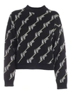MSGM ALL-OVER LOGO CROP PULLOVER IN BLACK